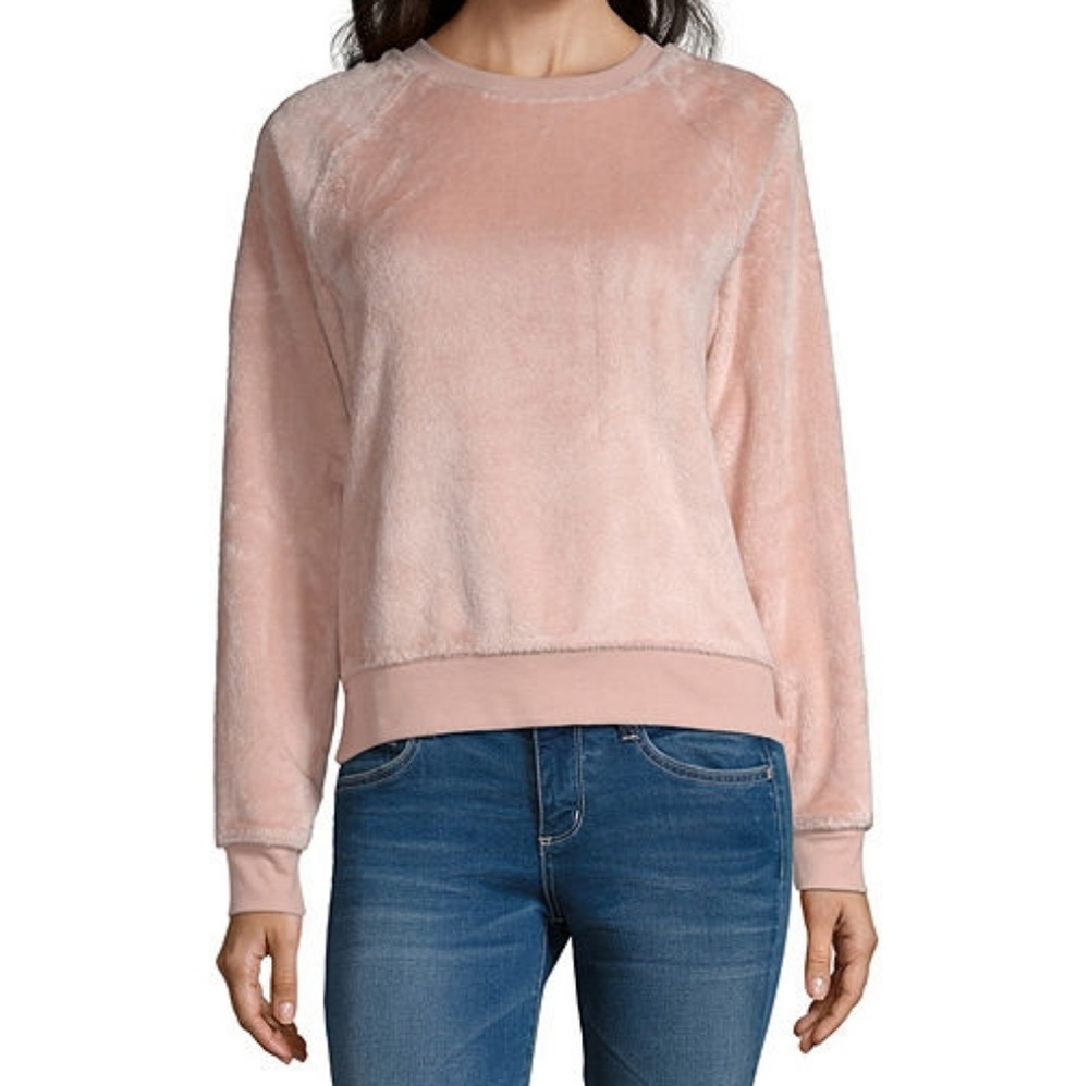 Arizona Blush Pink Fuzzy Crewneck Sweatshirt - Picture 1 of 7